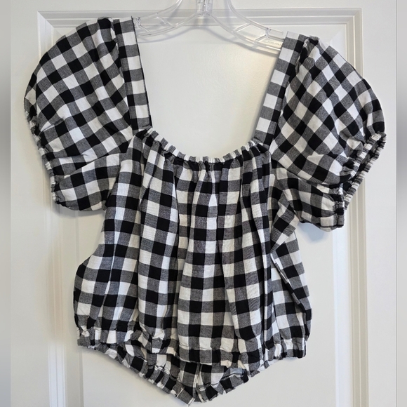 Madewell Black and White Gingham Linen Blend Blouse Size X-Small - Picture 2 of 5
